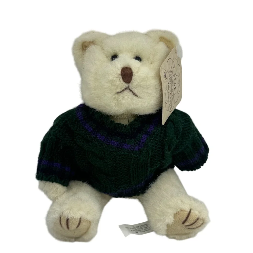 Russ Berrie Bears From The Past Cream Jointed Teddy Bear Green Sweater 1790 7